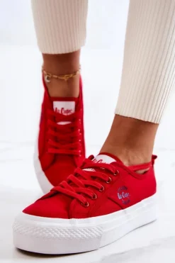 Damskie Lee Cooper Tenisówki Na Platformie LCW-22-31-0834L Czerwone
