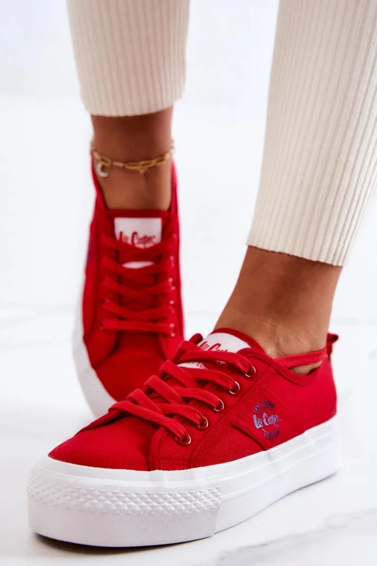 Damskie Lee Cooper Tenisówki Na Platformie LCW-22-31-0834L Czerwone