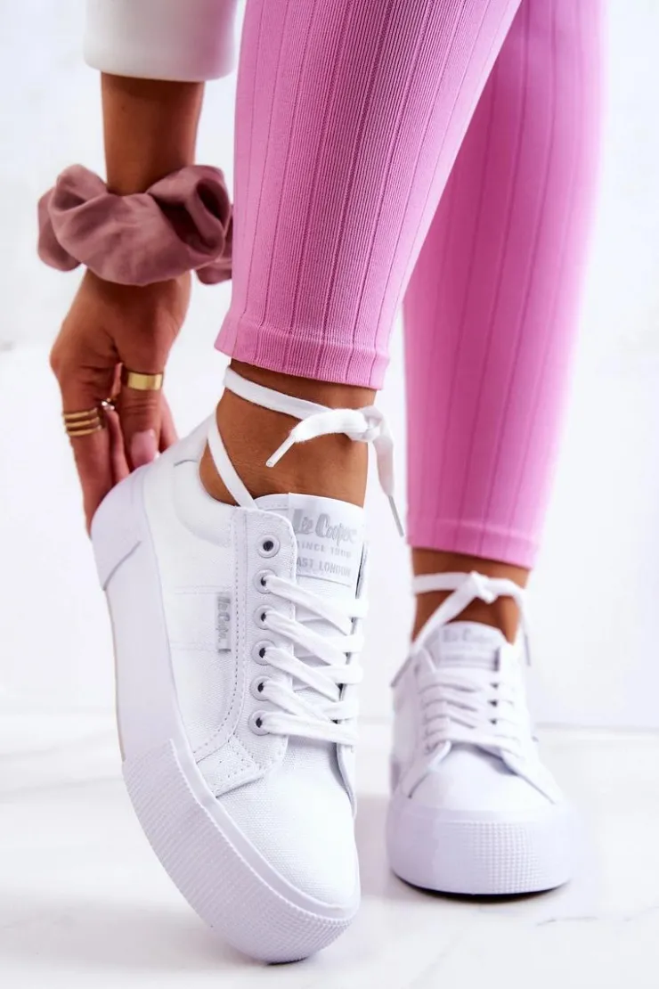 Lee Cooper Trampki Damskie Niskie*Tenisówki Na Platformie LCW-22-31-0884L Białe Biały