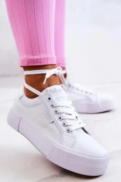 Lee Cooper Trampki Damskie Niskie*Tenisówki Na Platformie LCW-22-31-0884L Białe Biały