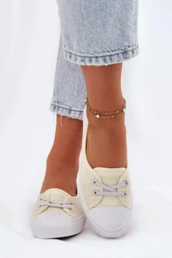 Damskie Lee Cooper Tenisówki Trampki Damskie Z Haftem LCW-25-31-3445L Beżowe