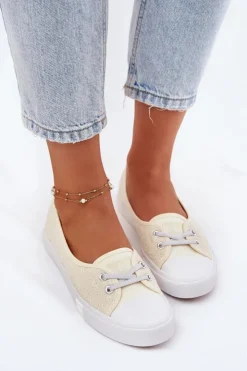 Damskie Lee Cooper Tenisówki Trampki Damskie Z Haftem LCW-25-31-3445L Beżowe