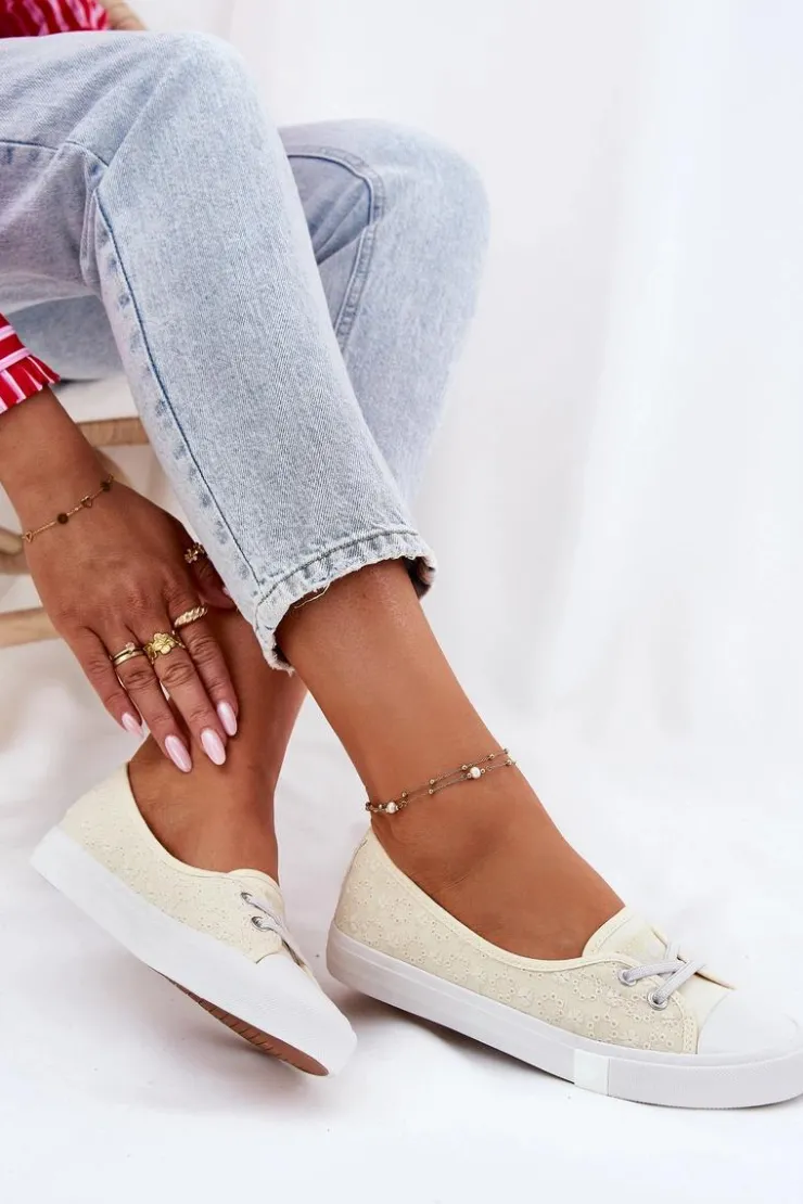 Damskie Lee Cooper Tenisówki Trampki Damskie Z Haftem LCW-25-31-3445L Beżowe