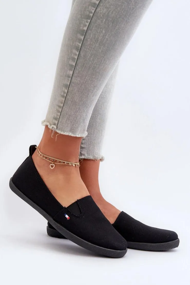 Damskie Evento Tenisówki Trampki Slip-On Damskie Czarne Adrancia
