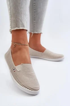 Online Evento Tenisówki Trampki Slip-On W Paski Damskie Beżowe Pazaria
