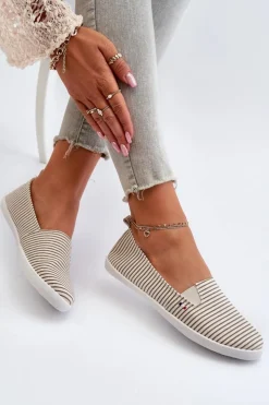 Online Evento Tenisówki Trampki Slip-On W Paski Damskie Beżowe Pazaria
