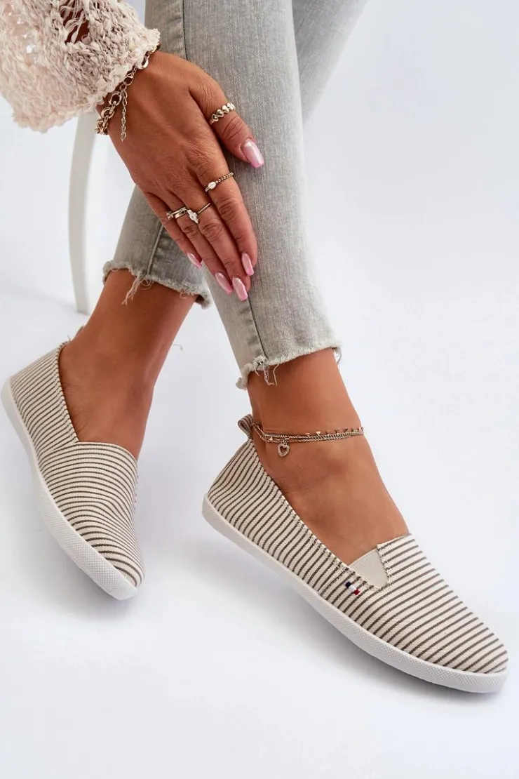 Online Evento Tenisówki Trampki Slip-On W Paski Damskie Beżowe Pazaria