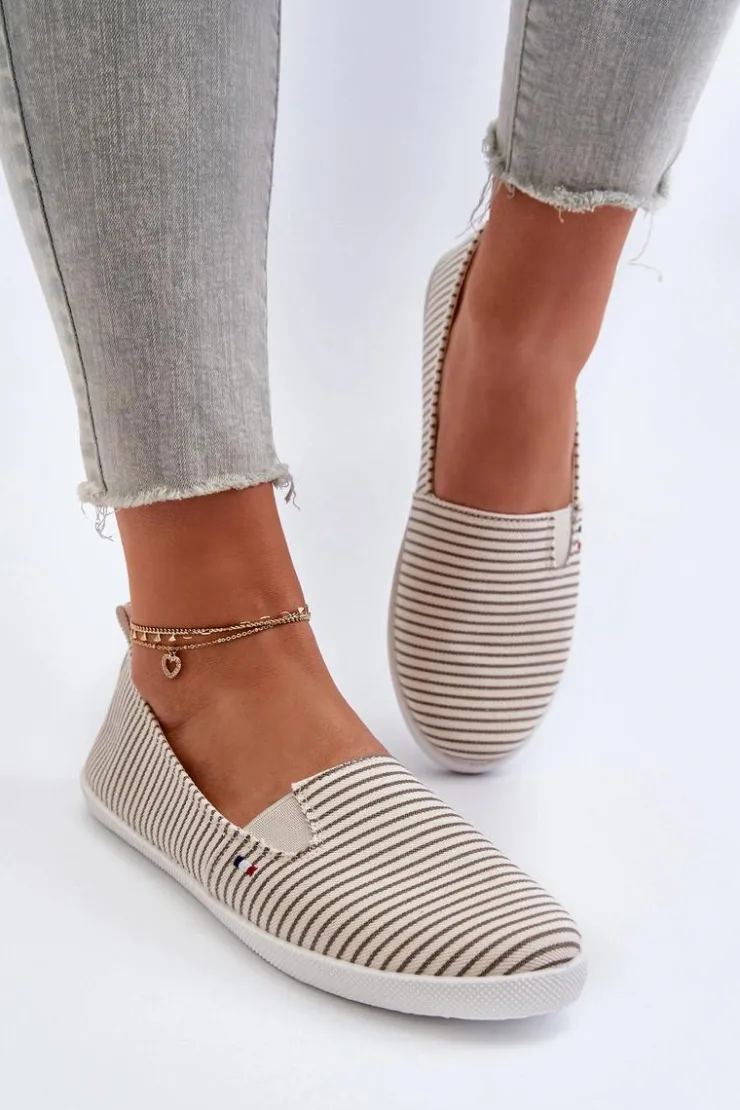 Online Evento Tenisówki Trampki Slip-On W Paski Damskie Beżowe Pazaria
