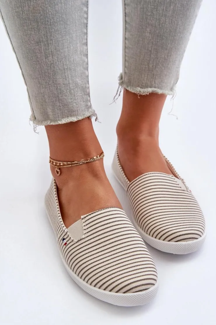 Online Evento Tenisówki Trampki Slip-On W Paski Damskie Beżowe Pazaria