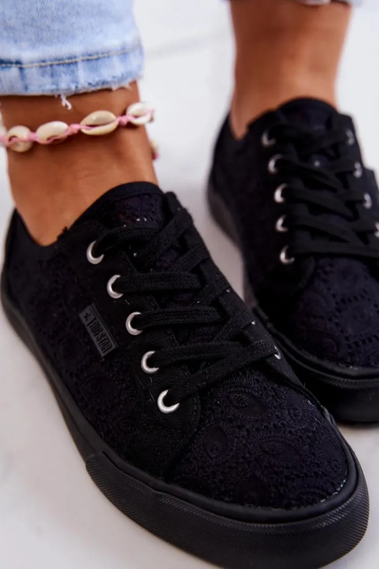 Damskie Big Star Shoes Trampki Ażurowe BIG STAR JJ274064 Czarne