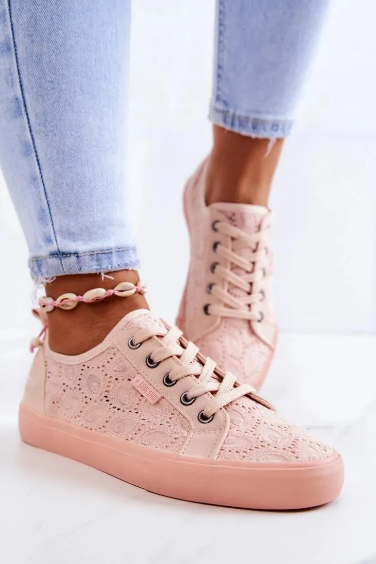 Big Star Shoes Trampki Damskie Big Star|Trampki Damskie Niskie*Trampki Ażurowe BIG STAR JJ274059 Jasnoróżowe