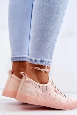 Big Star Shoes Trampki Damskie Big Star|Trampki Damskie Niskie*Trampki Ażurowe BIG STAR JJ274059 Jasnoróżowe