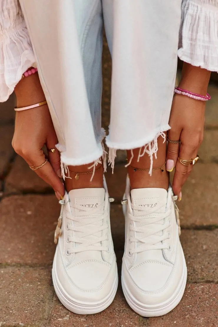 Buty damskie Vinceza Sneakersy Damskie*Trampki Buty Sportowe Damskie Na Platformie Z Ozdobą Białe Vinceza 13613