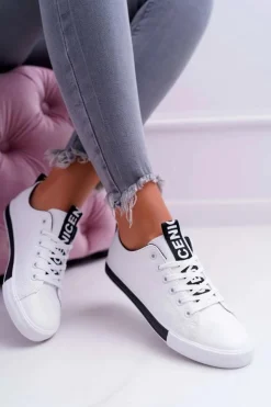 New Boto Trampki Damskie Białe Czarny Pasek Nigrid