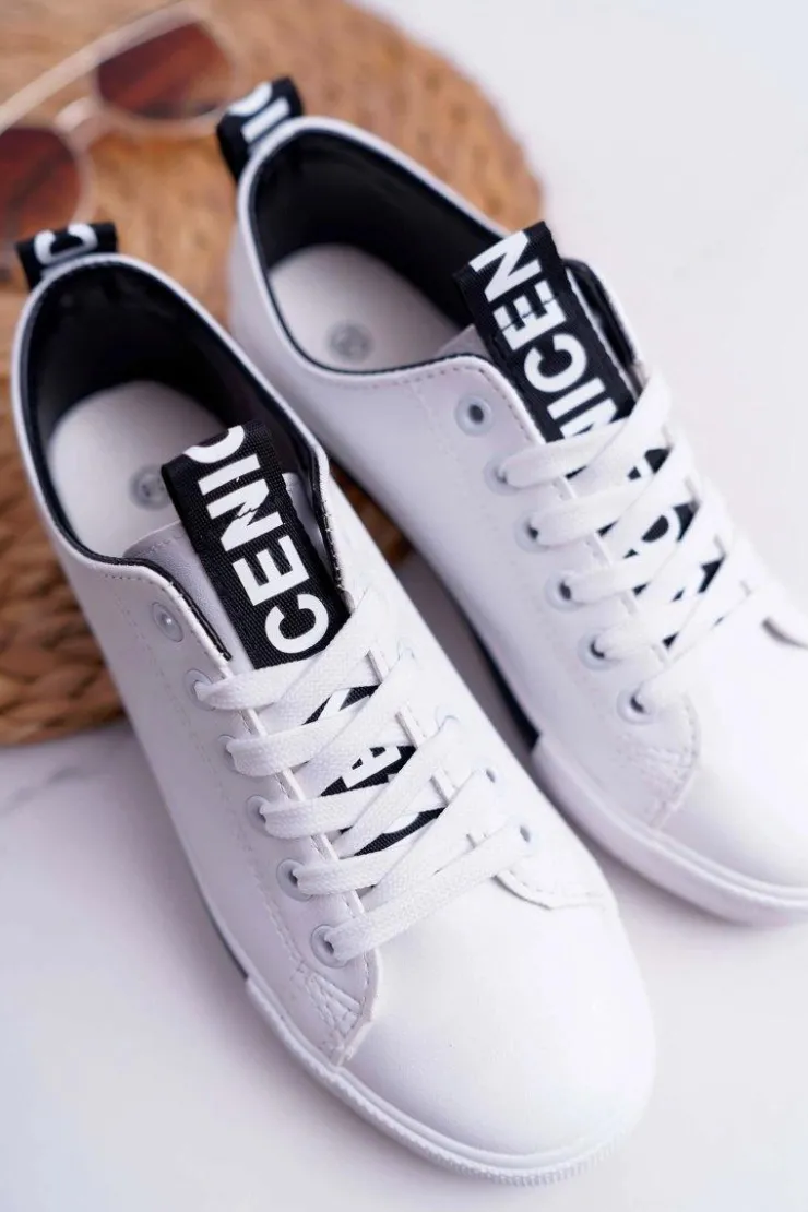 New Boto Trampki Damskie Białe Czarny Pasek Nigrid