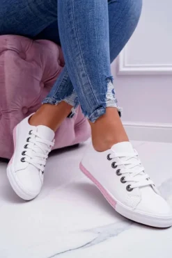 Damskie Boto Trampki Damskie Białe Różowy Pasek Nigrid2