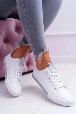 Boto Trampki Damskie Niskie*Trampki Damskie Białe Szary Pasek Nigrid