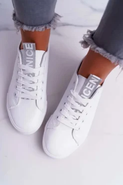 Boto Trampki Damskie Niskie*Trampki Damskie Białe Szary Pasek Nigrid