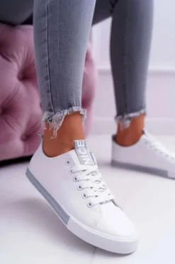 Boto Trampki Damskie Niskie*Trampki Damskie Białe Szary Pasek Nigrid