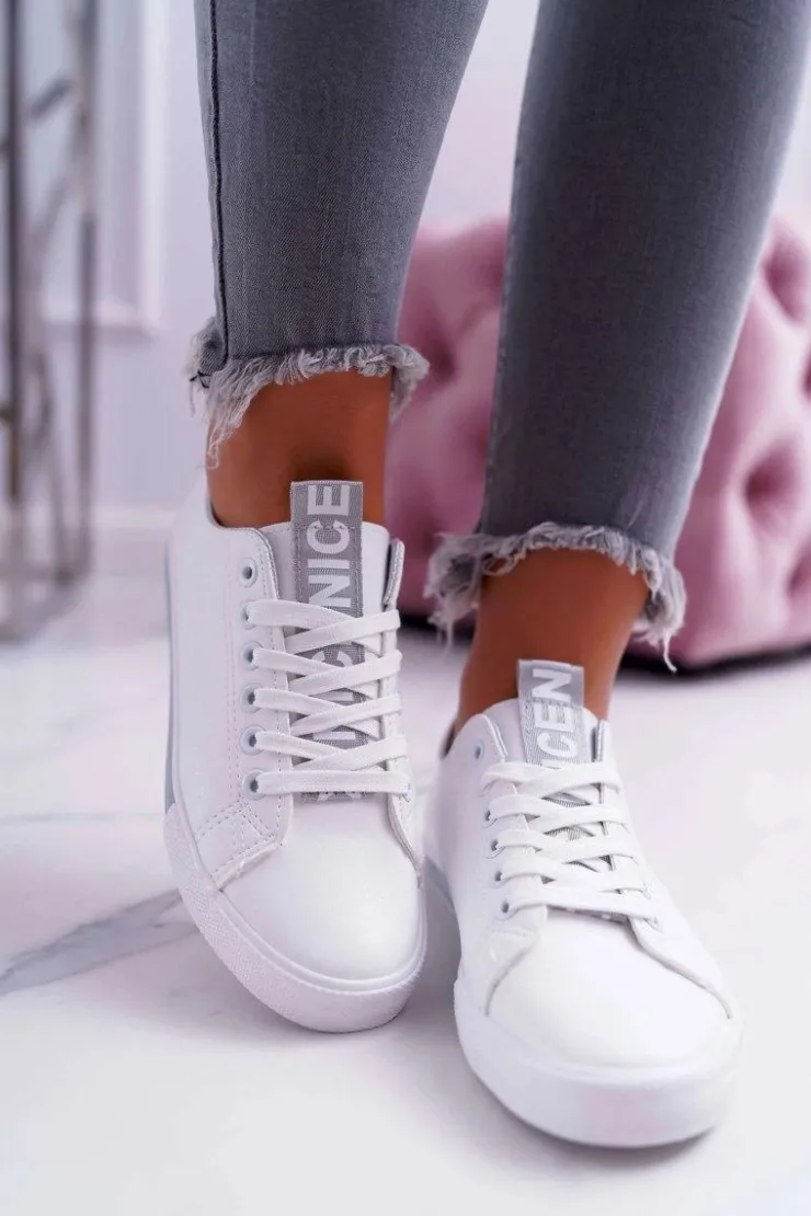 Boto Trampki Damskie Niskie*Trampki Damskie Białe Szary Pasek Nigrid