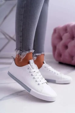 Boto Trampki Damskie Niskie*Trampki Damskie Białe Szary Pasek Nigrid