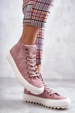 Big Star Shoes Trampki Ocieplane|Trampki Damskie Big Star*Trampki Damskie Big Star Wysokie Ocieplane Różowe EE274113 Różowy