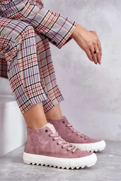 Big Star Shoes Trampki Ocieplane|Trampki Damskie Big Star*Trampki Damskie Big Star Wysokie Ocieplane Różowe EE274113 Różowy