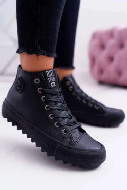 Damskie Big Star Shoes Trampki Damskie Big Star Wysokie Ocieplane Czarne EE274110