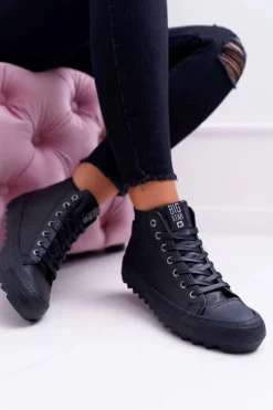Damskie Big Star Shoes Trampki Damskie Big Star Wysokie Ocieplane Czarne EE274110