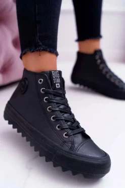 Damskie Big Star Shoes Trampki Damskie Big Star Wysokie Ocieplane Czarne EE274110
