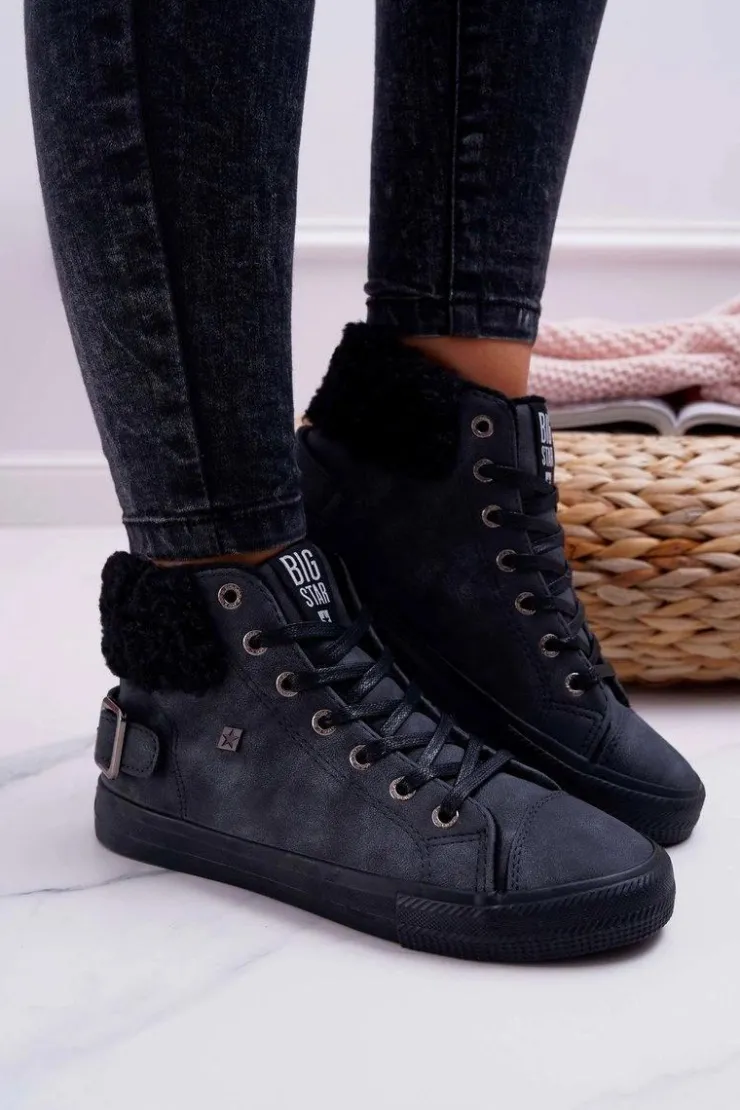 Big Star Shoes Trampki Ocieplane|Trampki Damskie Big Star*Trampki Damskie Big Star Wysokie Ocieplane Czarne EE274080