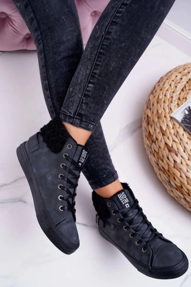 Big Star Shoes Trampki Ocieplane|Trampki Damskie Big Star*Trampki Damskie Big Star Wysokie Ocieplane Czarne EE274080