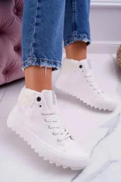 Sale Big Star Shoes Trampki Damskie Big Star Wysokie Ocieplane Białe EE274146