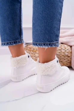 Sale Big Star Shoes Trampki Damskie Big Star Wysokie Ocieplane Białe EE274146