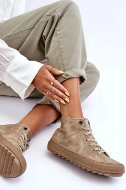 Clearance Big Star Shoes Trampki Damskie Big Star Wysokie Ocieplane Beżowe GG274071