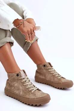 Clearance Big Star Shoes Trampki Damskie Big Star Wysokie Ocieplane Beżowe GG274071