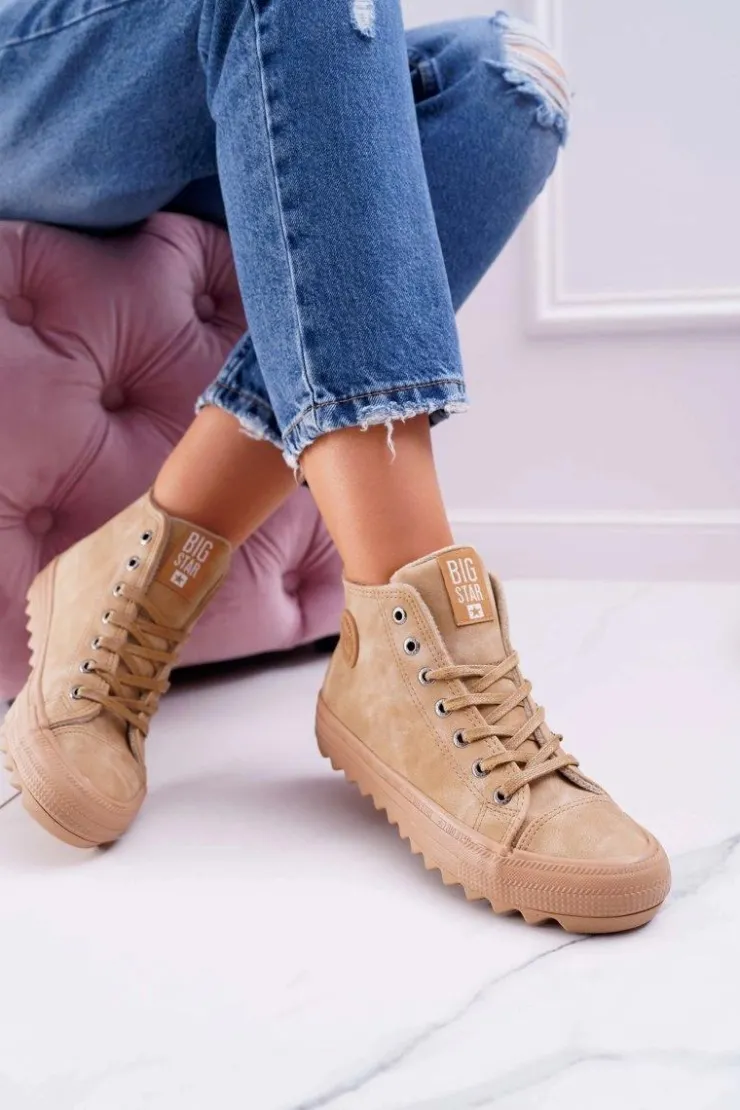 Damskie Big Star Shoes Trampki Damskie Big Star Wysokie Ocieplane Camel EE274116