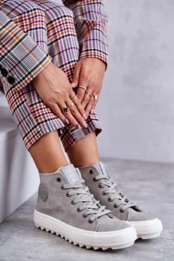 New Big Star Shoes Trampki Damskie Big Star Wysokie Ocieplane Szare EE274114 Szary