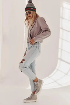 New Big Star Shoes Trampki Damskie Big Star Wysokie Ocieplane Szare EE274114 Szary