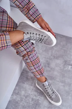 New Big Star Shoes Trampki Damskie Big Star Wysokie Ocieplane Szare EE274114 Szary