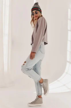 New Big Star Shoes Trampki Damskie Big Star Wysokie Ocieplane Szare EE274114 Szary