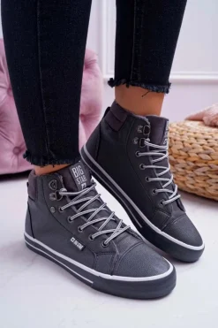 Damskie Big Star Shoes Trampki Damskie Big Star Wysokie Szare Ocieplane EE274413