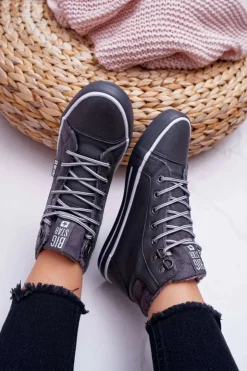 Damskie Big Star Shoes Trampki Damskie Big Star Wysokie Szare Ocieplane EE274413