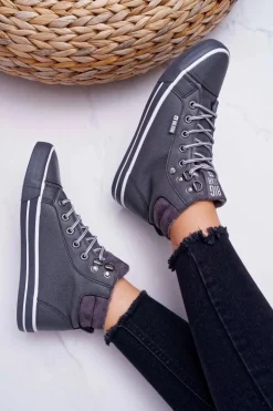 Damskie Big Star Shoes Trampki Damskie Big Star Wysokie Szare Ocieplane EE274413