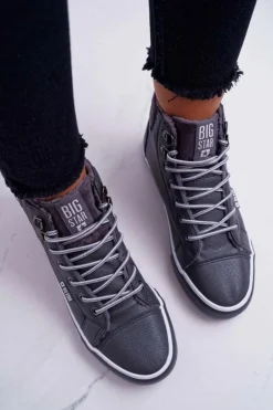 Damskie Big Star Shoes Trampki Damskie Big Star Wysokie Szare Ocieplane EE274413