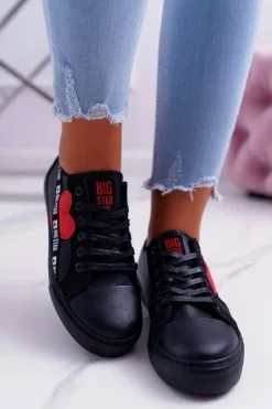 Big Star Shoes Trampki Damskie Big Star|Trampki Damskie Niskie*Trampki Damskie Big Star Czarne z Sercem EE274256