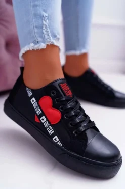 Big Star Shoes Trampki Damskie Big Star|Trampki Damskie Niskie*Trampki Damskie Big Star Czarne z Sercem EE274256