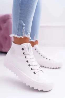 Big Star Shoes Trampki Ocieplane|Trampki Damskie Big Star*Trampki Damskie Big Star Wysokie Ocieplane Białe EE274111