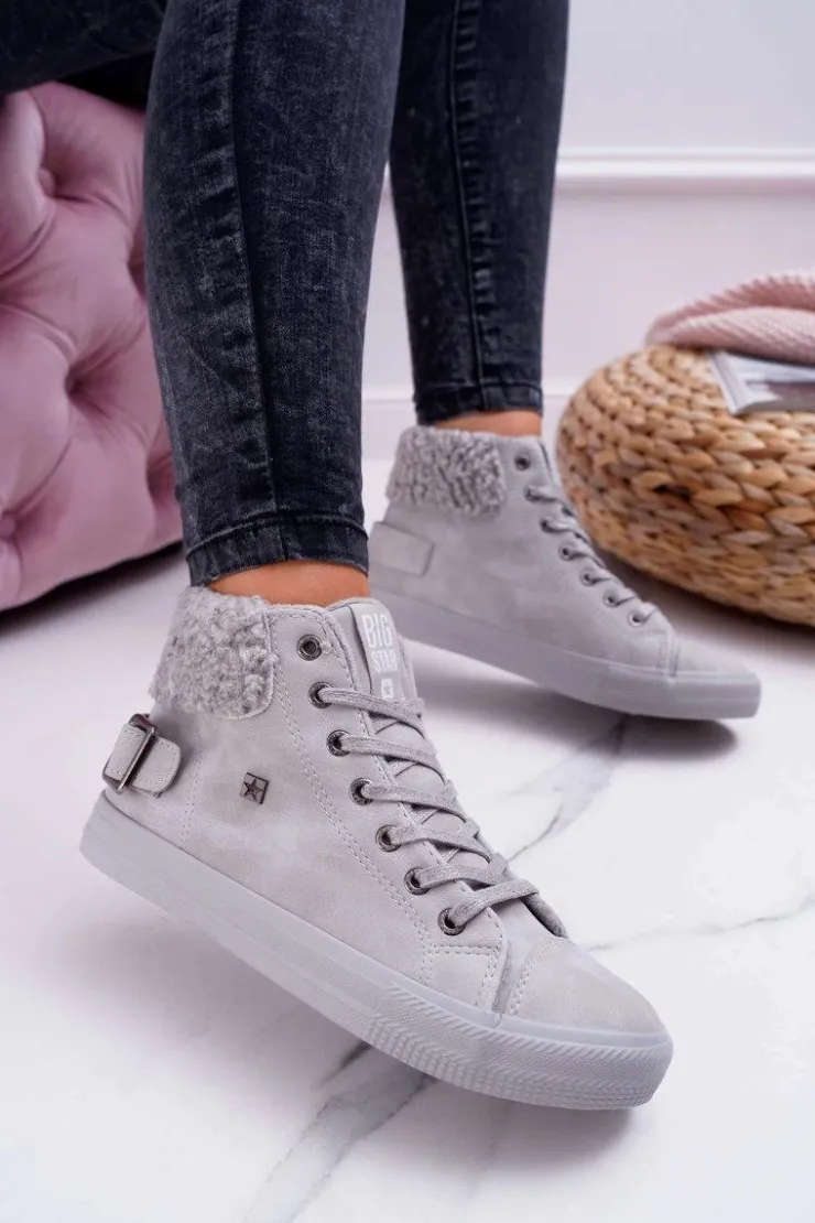Sale Big Star Shoes Trampki Damskie Big Star Wysokie Ocieplane Szare EE274079