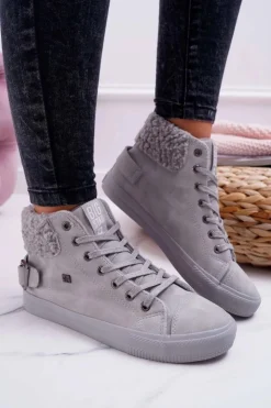 Sale Big Star Shoes Trampki Damskie Big Star Wysokie Ocieplane Szare EE274079